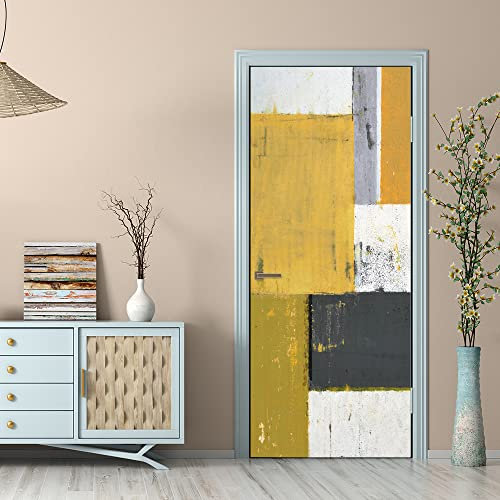 Adesivi 3D per porte interne, autoadesivi, rimovibili, per camera da letto, soggiorno, bagno, per decorare ufficio e casa, 77 x 200 cm (grigio e giallo)