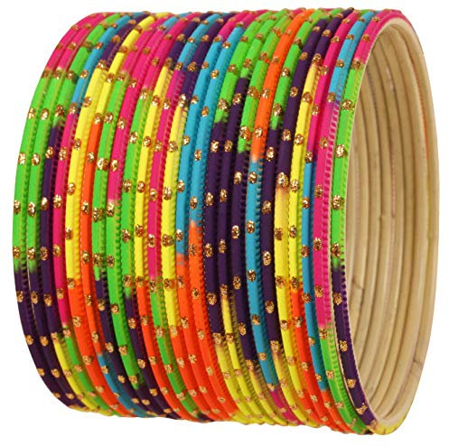 Touchstone NEU Indian Bollywood „Colorful 2 Dozen Bangle Collection“ Golden Glitters Textured Multicolor Designer Schmuck Armreife 24er Set für Damen
