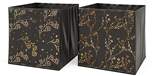 Vicco Boîte pliante, Noir/or (Floral), 30x30cm Set de 2 options2, compatible avec les systèmes d'étagères avec œillet de préhension intégré