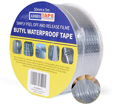 ADHES nastro butilico sigillante nastro in alluminio argento impermeabile autoadesivonastro adesivo impermeabile riparazione nastro, Nastro in alluminio super resistente per crepe (50 mm x 5 m)