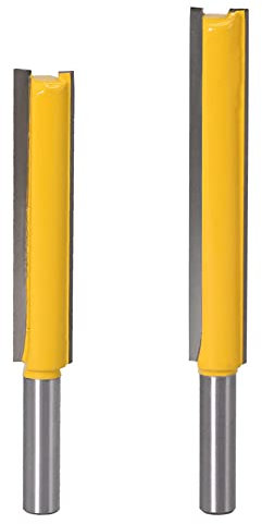 Bestgle 2pcs Straight Router Bit Set, 8mm Shank Extra Long Two Flute Trimming Bits, Tungsten Carbide Woodworking Cutter Tools (2 & 3 Cutting Length)