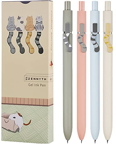 UIXJODO Cat Pens, 4 Pcs 0.5mm Cute Kawaii Black Ink Pens Fine Point Smooth Writing Pen, High-End Series Cat's Tail Retractable Pen for Journaling Note Taking (4 Pcs Cat)