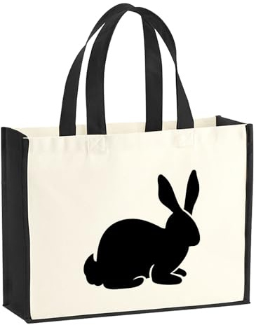 Huuraa Jutetasche Hase Kaninchen Silhouette Geschenk | Großer Shopper 21 Liter Juteshopper Black Tasche aus Jute und Baumwolle Einkaufstasche Geschenkidee Tragetasche mit Motiv