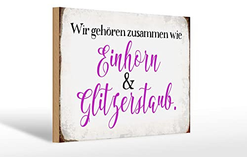 FEMER Holzschild Spruch 30x20cm Einhorn und Glitzerstaub