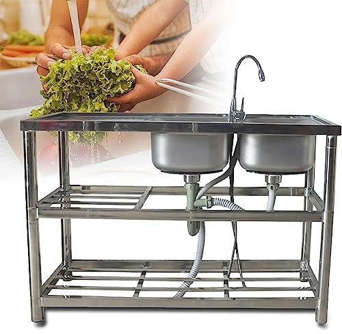 Küchenspüle Spültisch Outdoor 304 Edelstahl Spülbecken Mobiles Edelstahlspüle Gewerbliche Campingküche Waschbecken Waschschale Waschplatz Kitchen Sink for Outdoor Indoor Waschküche Garten