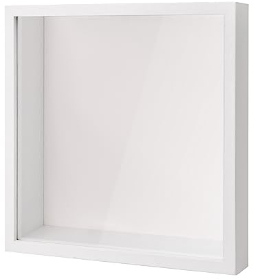 Bhoulandi 3D Shadow Box, Deep Display Box, Picture Frame for Wall and Tabletop, Wooden Deep Box Frame for Memorabilia Tickets Crafts Medal Flower (27x27cm White)
