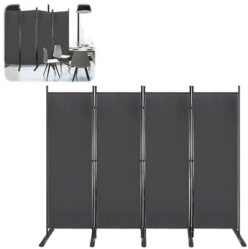 YUENFONG Paravent Raumteiler 225×180cm Sichtschutz Trennwand Stellwand Außen Sichtschutzwand mit Bodenheringe und Kabelbinder, für Garten Balkon Wohnzimmer(4 Teile, Dunkelgrau)