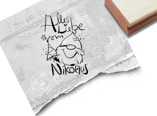 Stempel Alles Liebe vom Nikolaus - Textstempel mit Wichtel Gnom - Nikolaus Stempel Geschenkanhänger Basteln Nikolausdeko Scrapbook - von zAcheR-fineT (groß ca. 34 x 49 mm)