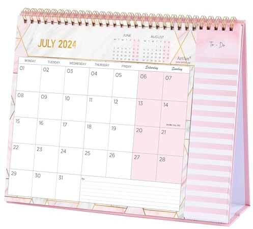 Tischkalender 2026 - Kalender 2026 UK von Januar 2026 bis Dez. 2026, 12-Monats-Schreibtischkalender 2026 UK mit To-Do-Liste, 26,7 x 21,8 x 7,8 cm, Rosa