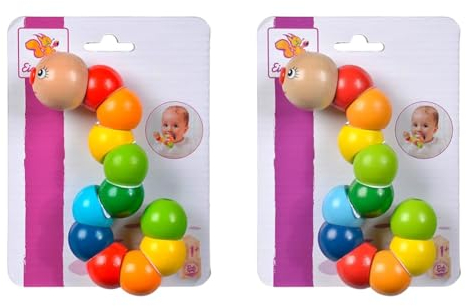 Eichhorn 100003440 Greifling Raupe aus Holz, Holzspielzeug, Motiv: Raube, Länge: 18,5cm, Motorikspielzeug, Baby Spielzeug geeignet ab 1 Jahr (Packung mit 2)