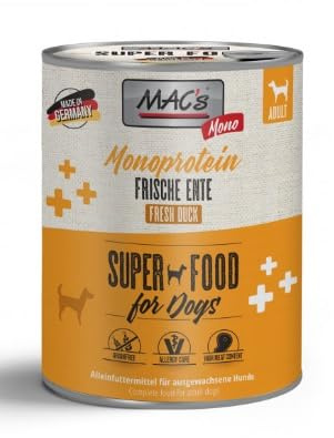 Mac´S Dog Nassfutter für empfindliche und allergische Hunde, Tierprotein, Packung mit 6 Dosen x 800 g (Ente)