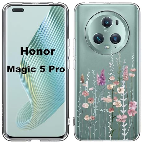 Kaywzo Hülle für Honor Magic 5 Pro 5G,Transparent TPU Handyhülle mit Gemälde Blume Muster,Ultradünn Stoßfester Schutzhülle,Schön Silikon Cover Case-3