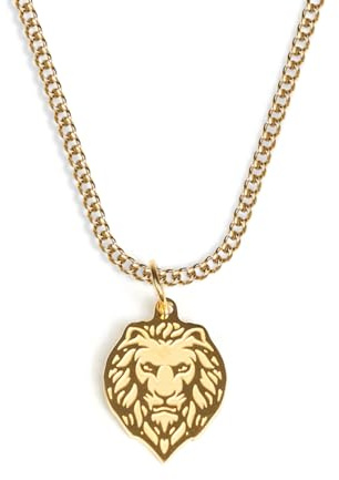 UNSHINEBAR Löwe Kette mit Anhänger für Herren und Damen - Streetwear Cuban Halskette mit Sternzeiche Löwe Anhänger aus Edelstahl und 18K Gold - Wasserfeste Kette - 50-55cm Länge verstellbar