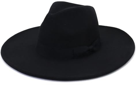 Pegsmio Damenhut mit großer breiter Krempe, Winter, Herbst, elegant, Retro-Filz, Fedora-Hut, Hochzeit, Kirchenkleid, formeller Hut, Schwarz , 6 7/8/7 1/8
