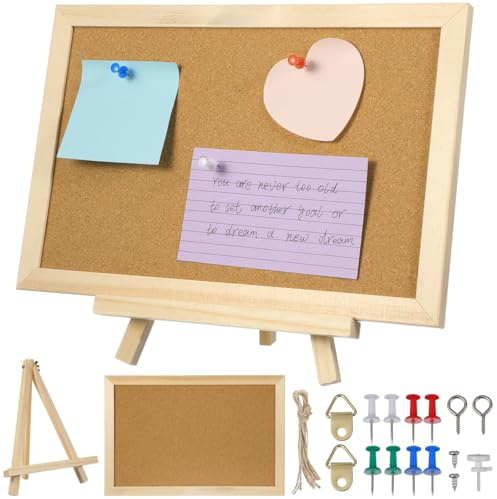 VILLFUL Framed Cork Bulletin Board 12X8 Inch Double-Sided Memo and Photo Display Board with Stand for Office Classroom and Home Organisation