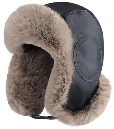 BESTORI Unisex Winter Fliegermütze Warme Pilotenmütze mit Kunstfell Winddicht Trappermütze für Herren und Damen, Schwarz