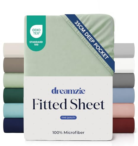 Dreamzie - Spannbettlaken 200x200cm - 100% Mikrofaser - 35cm hoher Steg | Hellgrün · OEKO-TEX · Spannbetttuch · Ultraweich · Für hohe Matratzen · Pflegeleicht · Leintuch · Für Doppelbetten