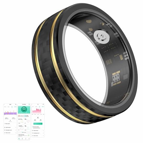 LXIXMQWT Anello Sanitario Ricaricabile Tracker di Salute e Fitness, Cardiofrequenzimetro Anello Intelligente Impermeabile Ip68 for iOS/Android(Black,12#)