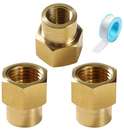 Lyeteung 3 Piezas G1/4 a G1/8 Manguito Reductor de Laton, Manguito Hembra Laton, Latón Conectores Reductores, Racores de Latón, con Cinta de Plomero, para Conexión de Tubería