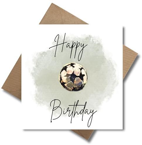 WBdesignz Geburtstagskarte für Fußballfans mit Umschlag - Happy Birthday sportliches Design, Grußkarte Fußball-Liebhaber Kindergeburstag Ball (quadratsch - 125 x 125 mm)