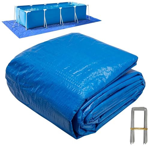codree 20 x 3,6 m rechteckige Pool-Bodentücher, wasserdichte PE-Schwimmbad-Auskleidung, strapazierfähig, oberirdische Poolmatte, Schutzplane mit Heringen für Poolboden, verhindert Durchstechen