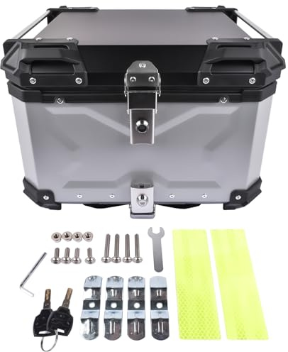 Mixizap 55L Silber Alu Motorrad Top Case mit Anti-Pick Schloss, Große Kapazität & Sicherheit