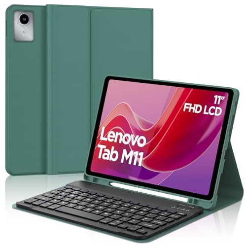 IVEOPPE Wireless Keyboard Case for Lenovo Tab M11 11 Inch 2024, Dark Green | Slim Keyboard for Lenovo Tab M11 2024, Detachable Bluetooth Keyboard for Lenovo Tab M11 (TB330FU/TB330XU), QWERTY Keyboard