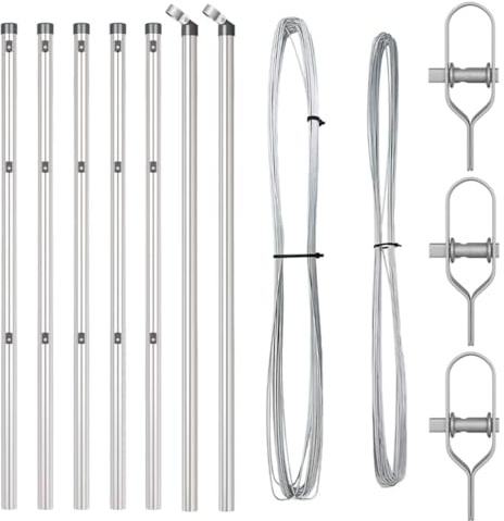 vidaXL Zaunpfosten 7 pcs Silber Ø32mm 80 cm Verzinkter Stahl, Garten- und Terrassenpfahl, modern, robust, wetterfest, höhenverstellbar, sichere Lösung