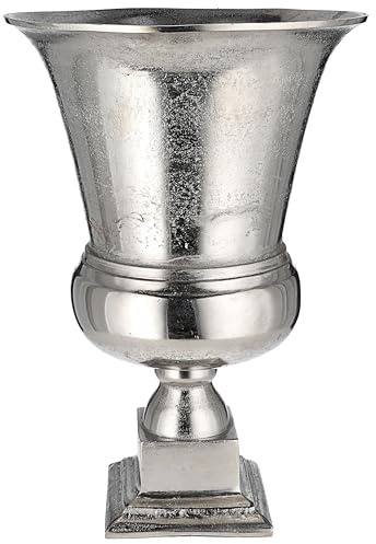Amphore Silber Vintage-Design | 30x43,5x14,5cm Aluminium | Blumenvase Dekovase Pokalvase Pflanzgefäß Vase