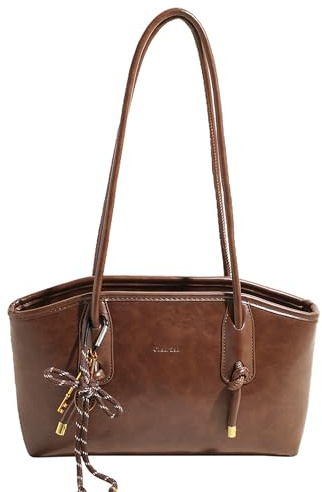 Vintage Shoulder Bags for Women Brown Purse Fall Hobo Handbag Faux Leather Shoulder Purse with Cute Pendant
