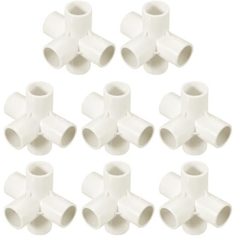 QUARKZMAN 8 Pc Accessori in PVC, Accessorio PVC A 5 Vie 1 0.8 Connettori PVC Gomito PVC Raccordi Tubo PVC Giunto PVC Connettore Angolo Mobili PVC Giardino Fai da Te, Bianco