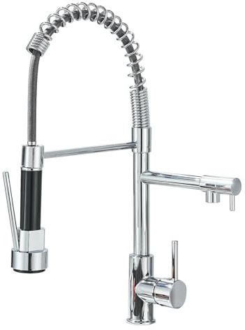 Chrome Kitchen Tap with Two Spouts Sink Mixer Tap Chrome 360° Degree Rotation Single Hole with Pull Down Spray Kitchen Sink Mixer Taps Pot Filler Dual Spout