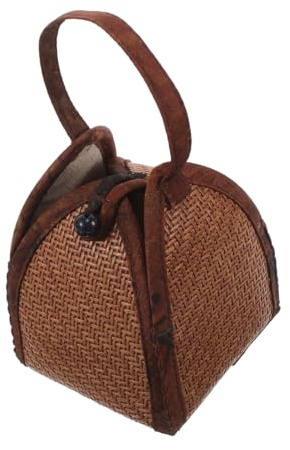 BESPORTBLE Handmade Rattan Tea Cup Pouch with Thick Fabric Closure Portable Outdoor Tea Set Storage Bag for Travel Picnics and Adventure Single Cup Organizer with Handle for Easy Carry