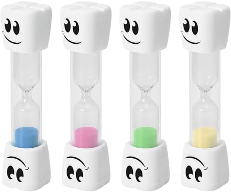 4 Pcs 2 Minute Toothbrush Sand Timer, Toothbrush Timer, Smiley Hourglass Tooth Brushing Timers for Brushing Teeth Classroom Kitchen Study Time Management Bathroom Daily Use(Blue Pink Yellow Green)