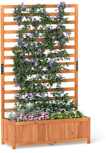 COSTWAY Cama de Jardín Elevada de Madera con Enrejado, Jardinera con Orificios de Drenaje, Jardinera Elevada para Plantas Trepadoras, Flores, Hortalizas y Hierbas, 90 x 34 x 150 cm (Naranja)