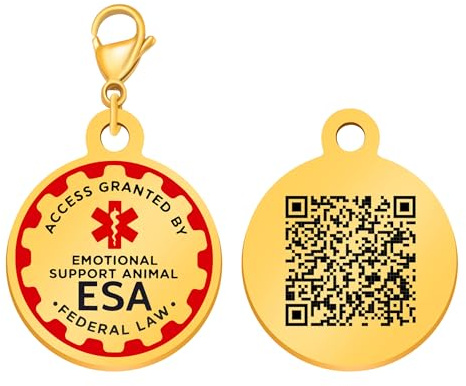 Dynamic QR Code ESA Dog ID Tag Editable Emotional Support Animal Pet Tag Scannbare Pet Information Contact Details No Info Required at Checkout, Golden and White, YA6312 (YA6312-Golden-QR Code)