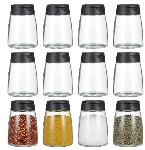 Yardwe 12 Stück Gewürzgläser aus Glas, 150 ml, Schwarze Doppeldeckel | Dosieren und Streuen, Aromaschonend verschließbar, Für Kräuter, Gewürze, Küche, Grillen und BBQ