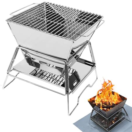 Estufa de Camping de Leña, Pequeña Estufa de Leña - Mini estufa de leña para picnic, estufa de campamento para barbacoa de acero inoxidable - al aire libre plegable estable, parrilla de barbaco
