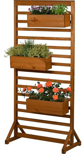 dobar® Holz Paravent Rankgitter mit Pflanzkästen - freistehende Spalierwand als Sichtschutz & Raumteiler für Garten, Balkon & Terrasse - Rankhilfe für Kletterpflanzen mit 3 Blumenkästen - 75 x 40 x 16