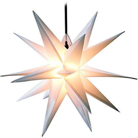 STEINFIGURENWELT GIEBEN 3D WEIHNACHTSSTERN beleuchtet Ø 55 cm 18 Zacken INKL. Leuchtmittel Leuchtstern Außenstern Faltstern Adventsstern 4m Kabel wetterfest für außen und innen von Dekowelt (Weiß)