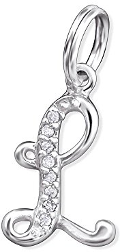 Bungsa BUCHSTABE L Halsketten-Anhänger BUCHSTABEN 925 Sterling Silber mit Kristallen - kleiner BUCHSTABE L CHARM für Bettel-Armband - für Damen, Kinder & Herren - silberner Letter L