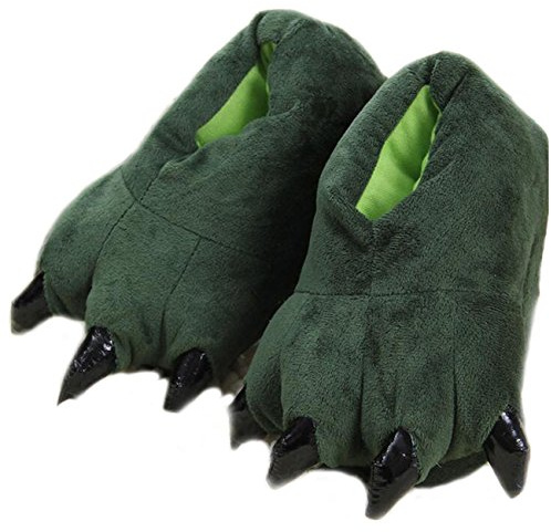 LANFIRE Zapatillas de casa de felpa suave unisex Animal Disfraz de pata de garra (L (40-44 /EUR), verde(green))