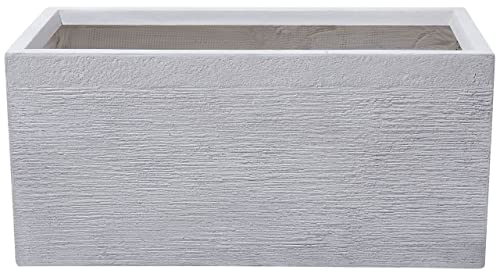 Beliani Jardinière Cache-Pot Blanc Effet Pierre en Mélange de Fibres 37 x 80 x 38 cm Bac à Fleurs au Design Moderne Idéal pour Extérieur et Intérieur