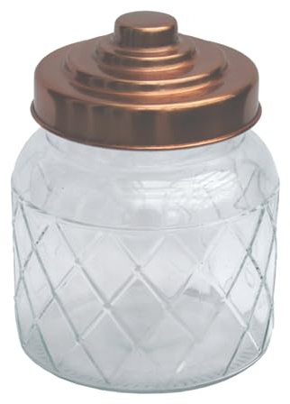 3 x Glass 600ML Storage Jars Copper Lids Tea Coffee Sugar