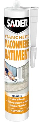 Sader Mastic d’Étanchéité Maçonnerie Batiment - 280 ml | Jointe Tous Matériaux et Colmate les Fissures - Intérieur et Extérieur Sous Abri - Formule Acrylique - Blanc