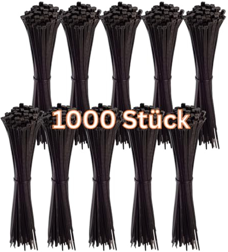 Gocableties Black Cable Ties, 300mm x 3.6mm, Bulk Pack of 1000, 12” Premium Nylon Zip Ties, Multi-Purpose Plastic Tie Wraps, Secure Self-Locking Mechanism, for Home, Garden, Office and DIY
