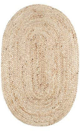 ROCKING GIFTS Alfombra de Yute Ovalada, 100% Fibra de Yute Natural, Alfombra Suave, Tejida a Mano, Alfombra de Salón, Comedor, Dormitorio, Pasillos, Entrada, Color Natural (85x55 cm)