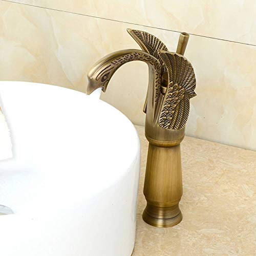 YHSGY Antike Messing New Swan Design Becken Wasserhahn Retro Badezimmer Einhand High Arch Luxus Armaturen Mixer Wasserhahn