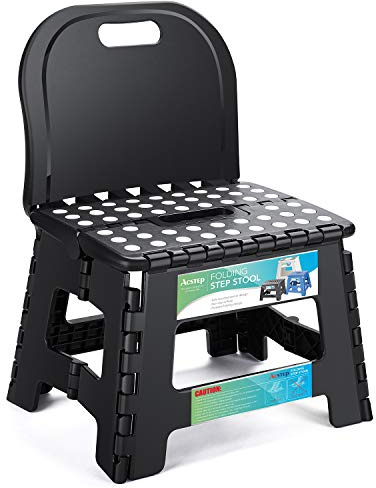 ACSTEP Folding Kids Step Stool with Back Support for Kids,9 Plastic Kids Chair for Outdoor or Indoor Kitchen Step Stools and Bathroom Stool for Toddlers Boys Girls