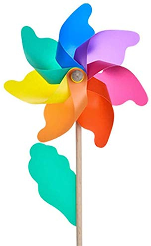 POFET Rainbow Pinwheel, Windmill Kid Toys Lawn Yard Garden Ornaments Colorful Wood Stick Wind Spinner Outdoor